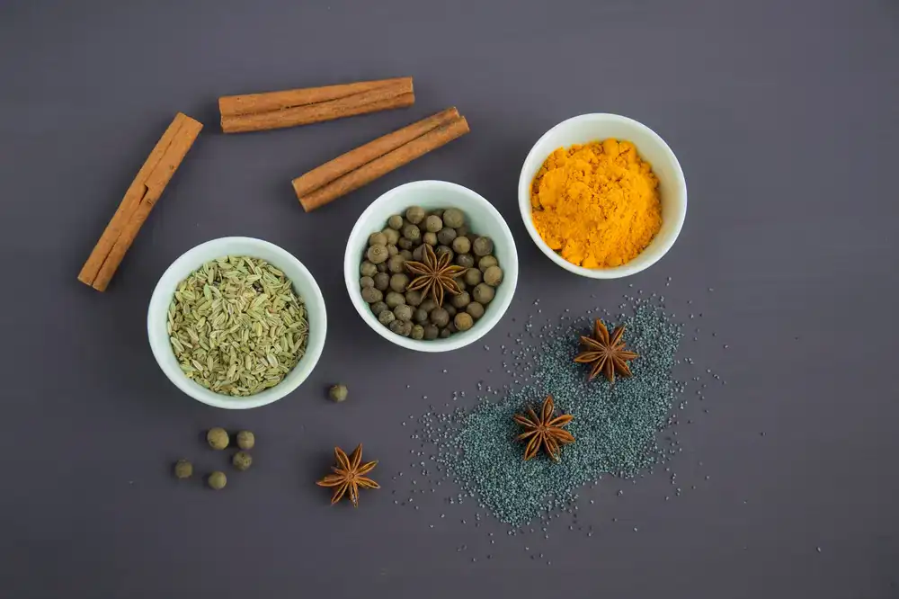 Turmeric roots and cinnamon bark